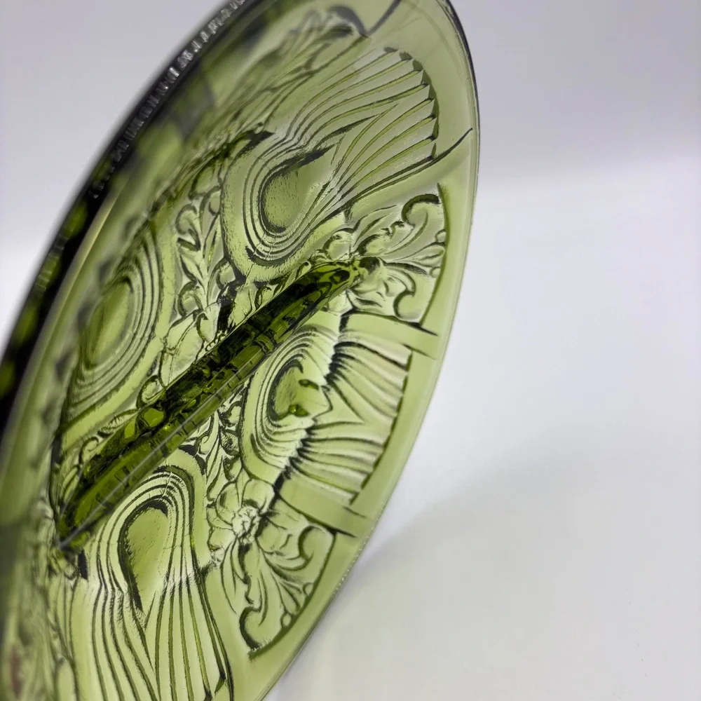 Vintage Indiana Glass Divided Relish Dish  8in Green Excellent Pressed Pattern